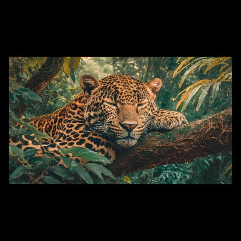Cute animals chilling – jaguar sleeping on a tree