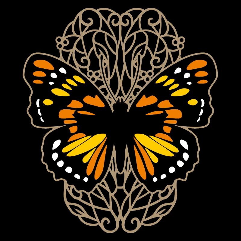 Beautiful butterfly on the ornamental pattern