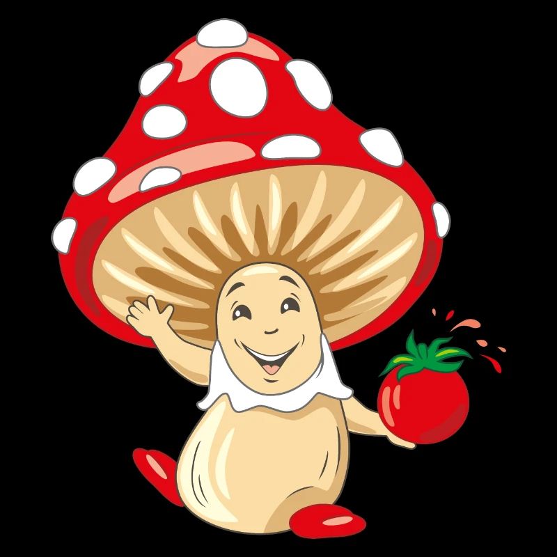 Amanite heureuse souriante avec une tomate juteuse