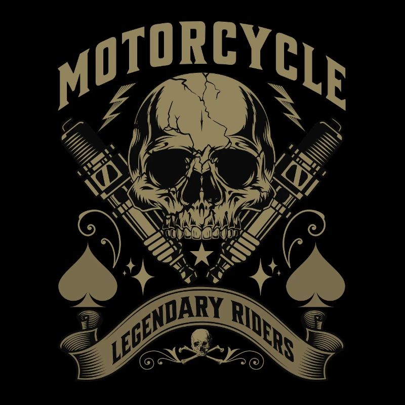 Biker skull with flames and spark plugs artwork