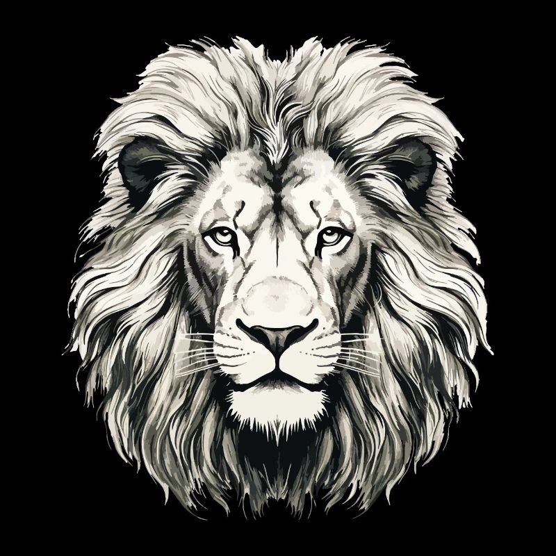 Lion Lion Head Black & White Drawn Art