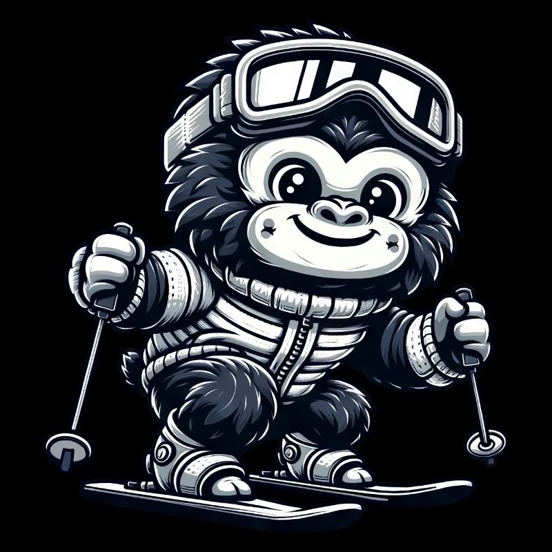 Monkey Gorilla Chimpanzee Ski Skier Design