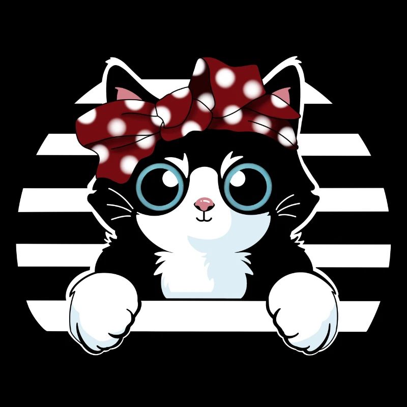 Schwarz weiße Katze mit Schleife