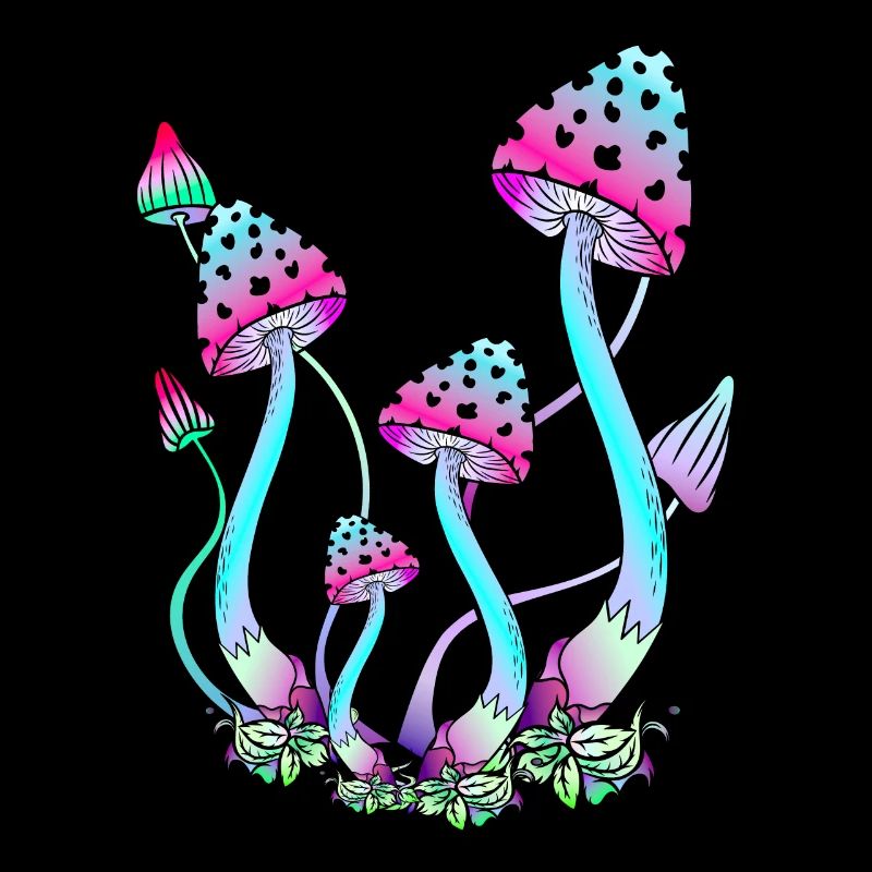 Champignons de couleur néon, art des champignons psychédéliques