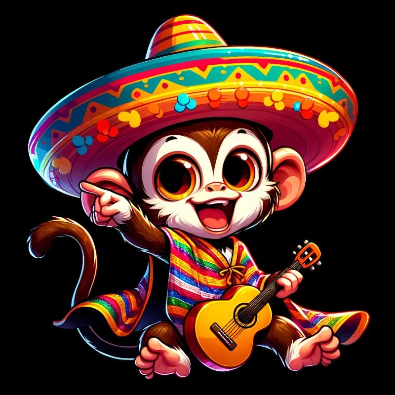 Cinco de Mayo mignon singe guitariste dessin animé Design