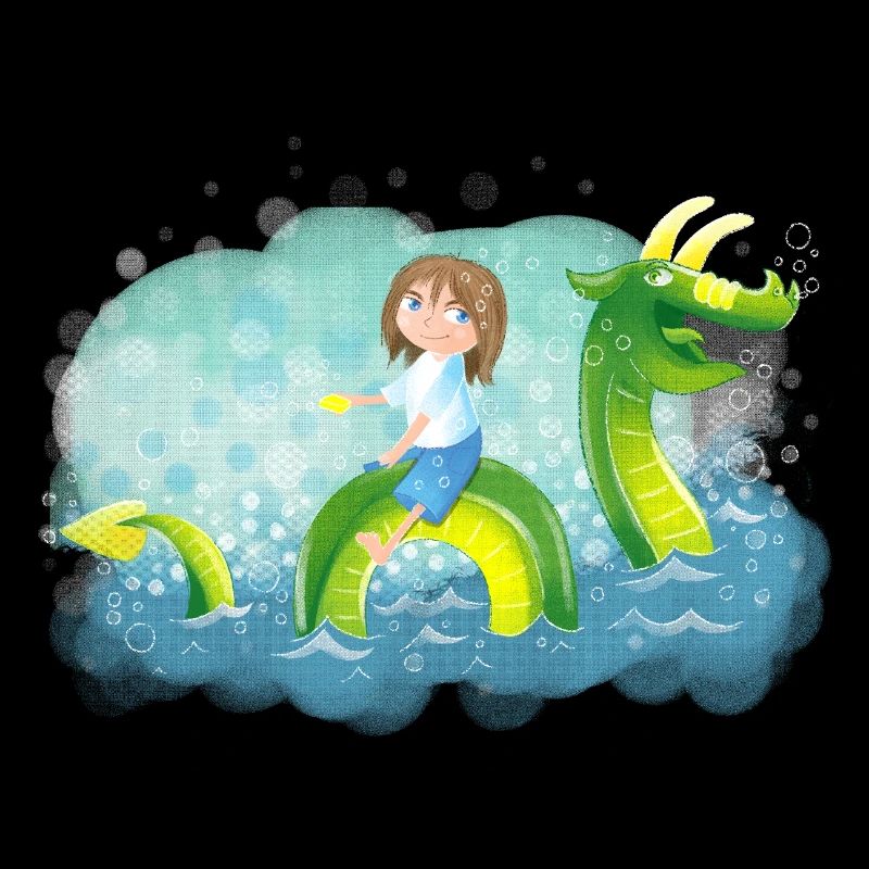 Mädchen Drachen reiten