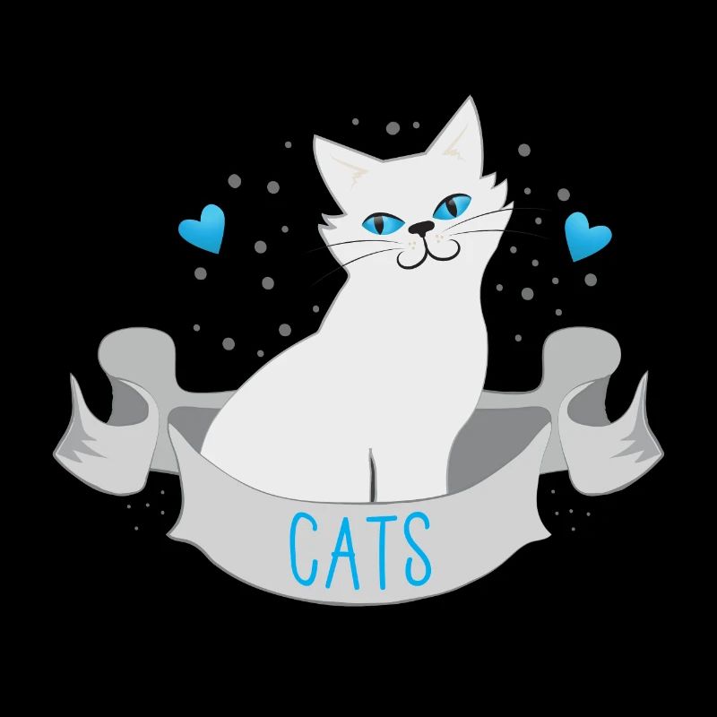White cats on a banner with blue hearts