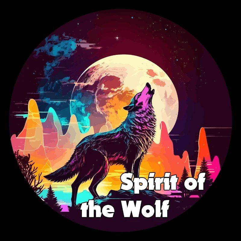 Wolf heult den Mond in Synthwaves-Färbung an