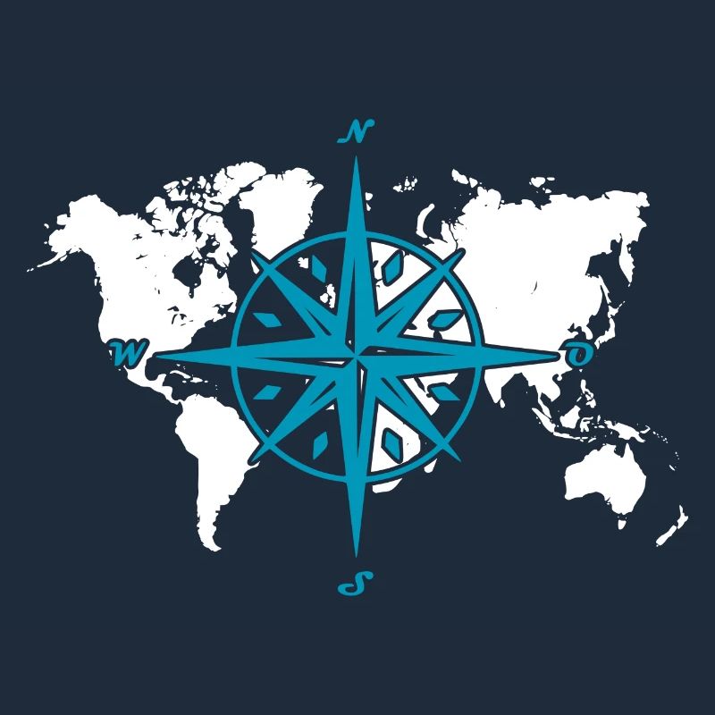 Windrose oder Kompassrose mit weißer Weltkarte