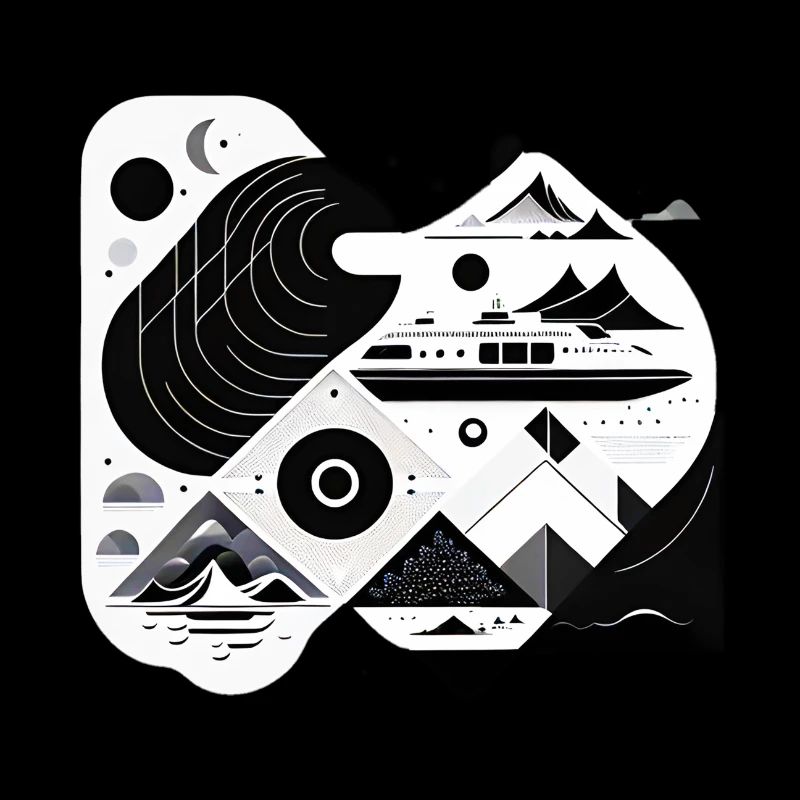 Collage Modern Style/ Mountains, Ship Landscape