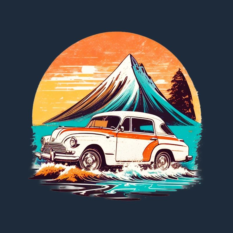 Vintage - Strandblick mit altem Auto