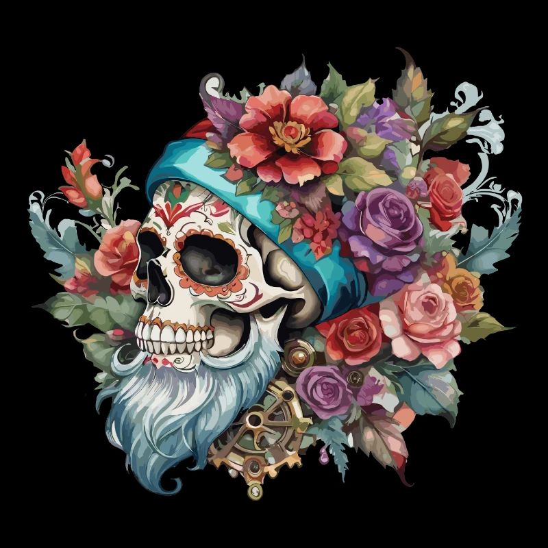 vintage, hipster, skull, bart, tatoo stil, rose