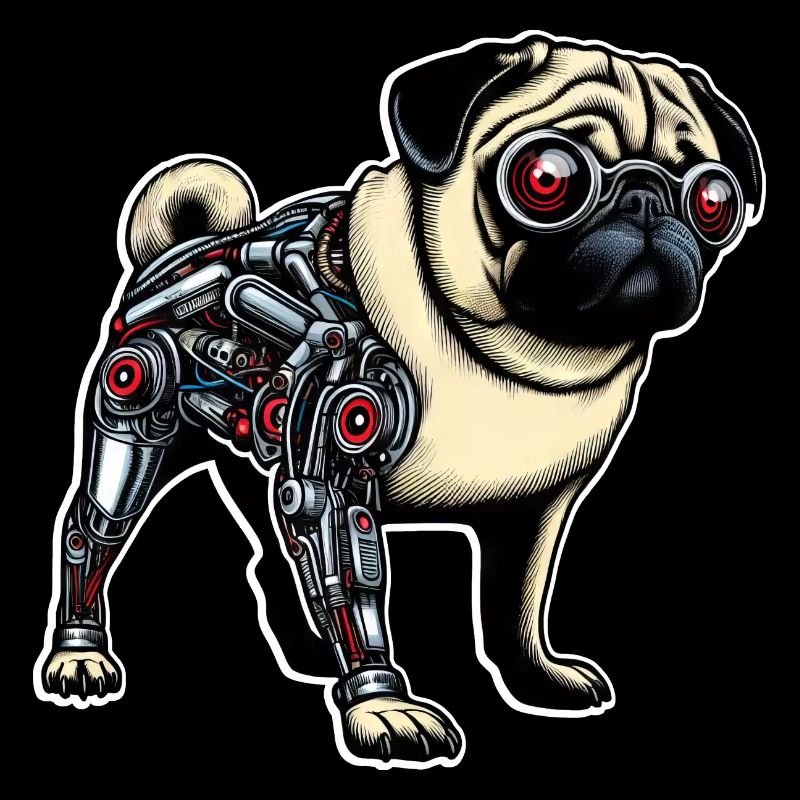 Hund Mops Roboter Cyborg Rote Augen