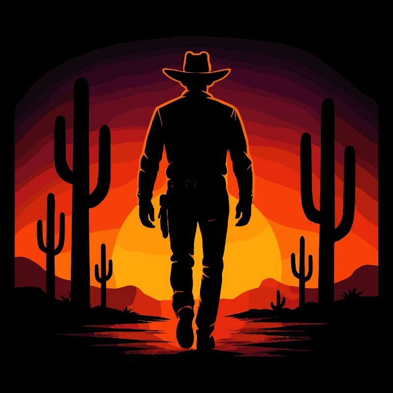 Cow-boy du désert - Western au coucher du soleil