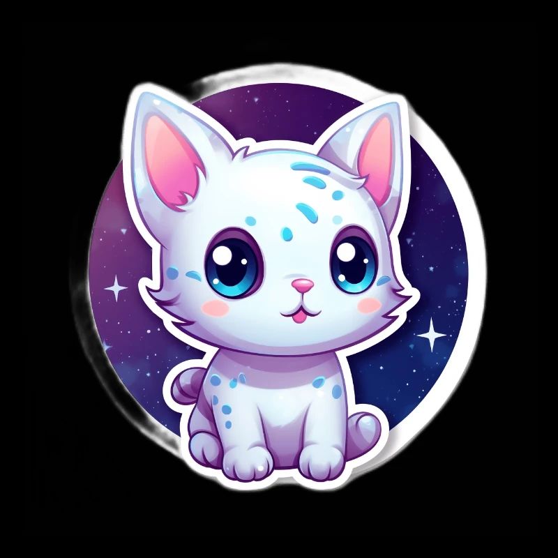 Cute cartoonish kitty floating in space