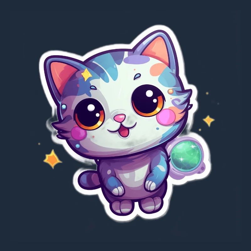 Mignon chat de dessin animé flottant dans l’espace