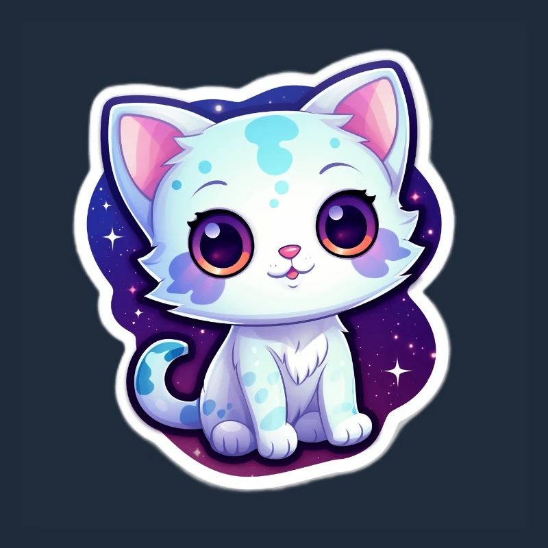 Mignon chat de dessin animé flottant dans l’espace