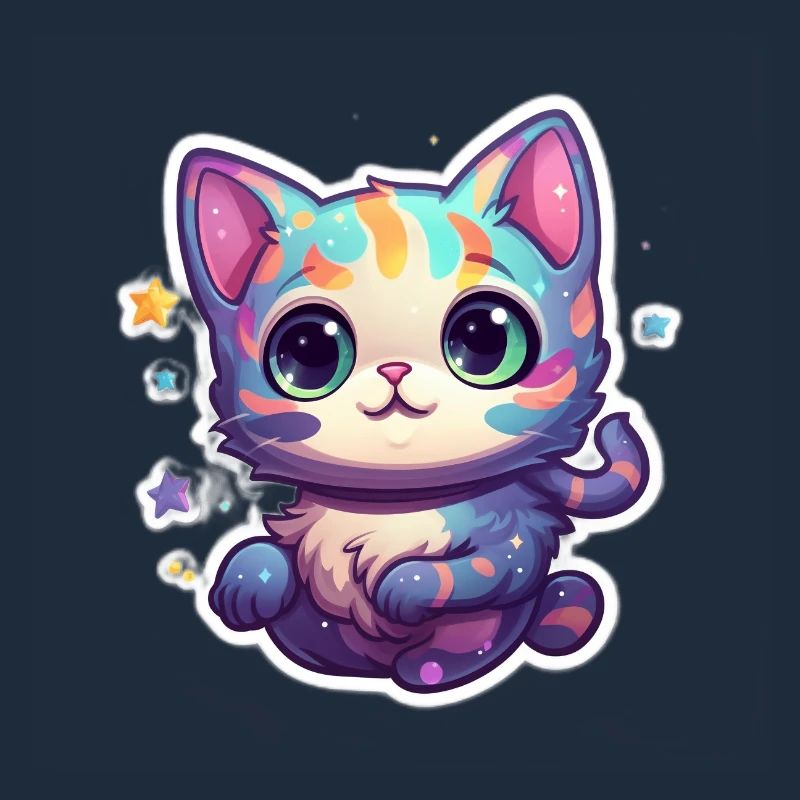 Mignon chat de dessin animé flottant dans l’espace