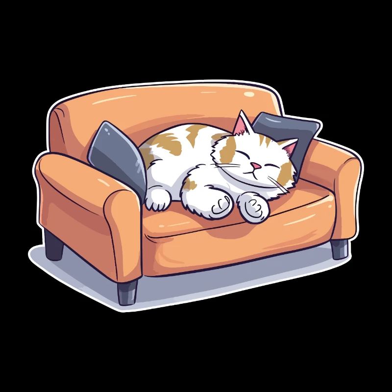 Cat Oversleeping Tired Couch Sofa Funny Cartoon