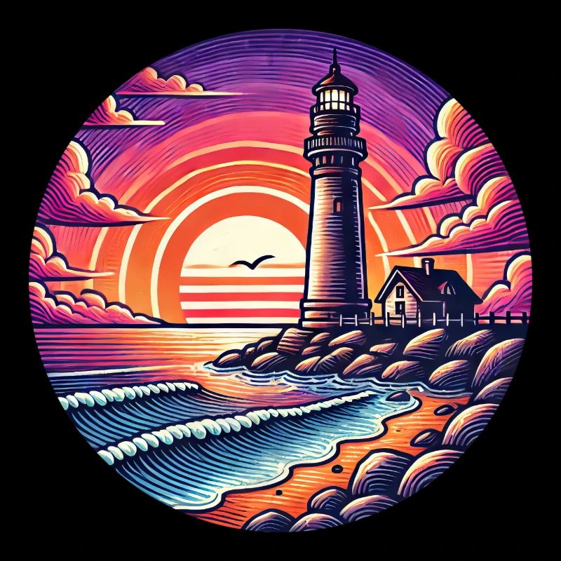 Lighthouse Sunset Ocean Sea