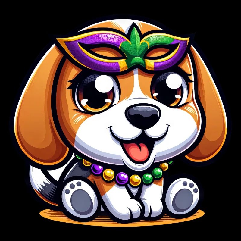 Mardi Gras Beagle: Hund mit Maske und Perlen