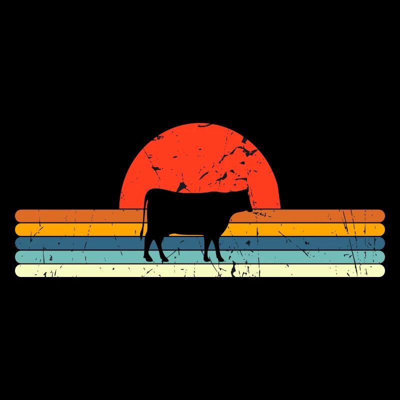 Design rétro de coucher de soleil vintage vache