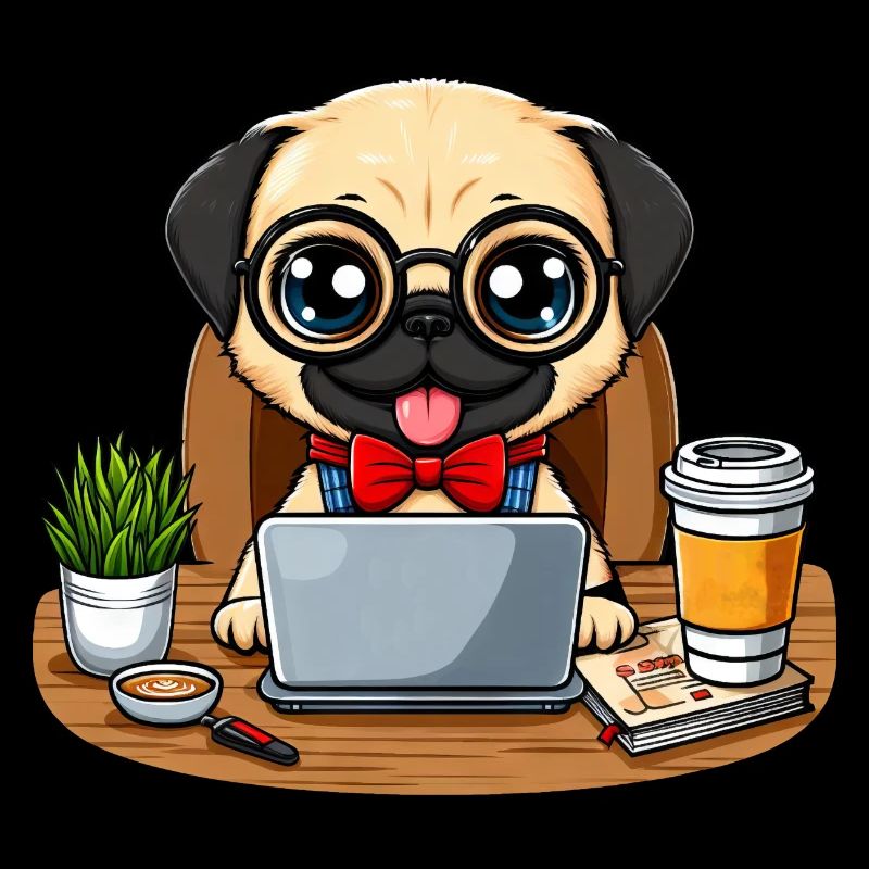 Hund Mops CEO Chef Teamleiter Kaffee Büro