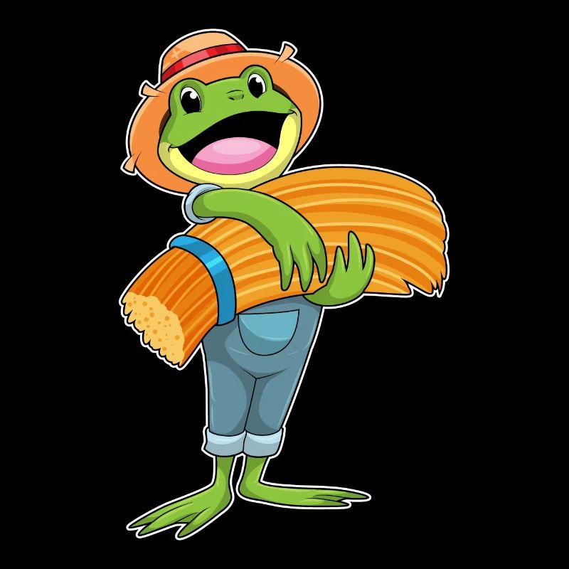 Frog as a farmer with straw
