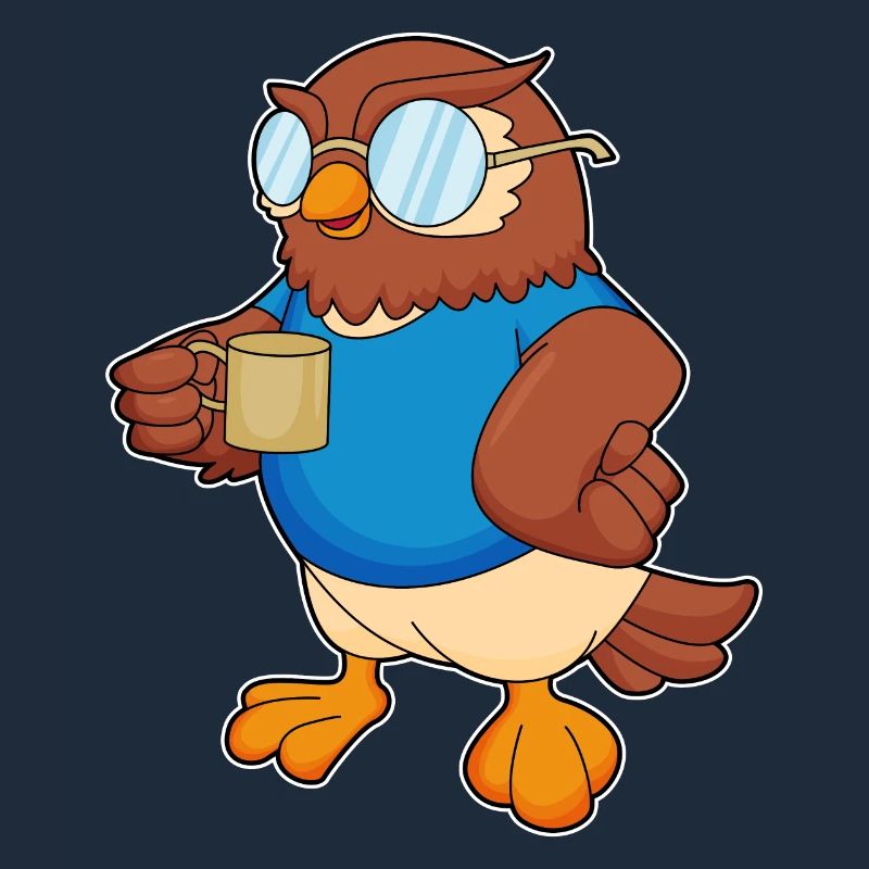 Eule mit Kaffeebecher