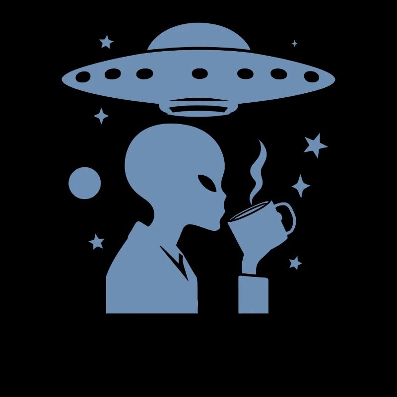 Alien Silhouette with Coffee & UFO