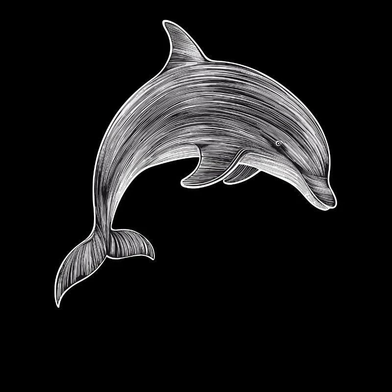 Dolphin Drawing Illustration Black and White