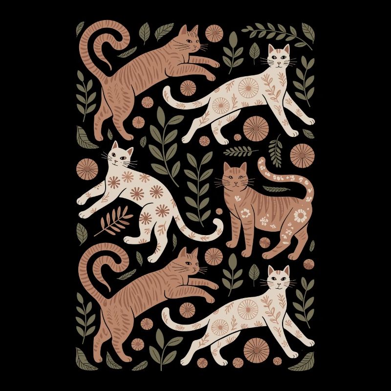 Playful cats with floral patterns