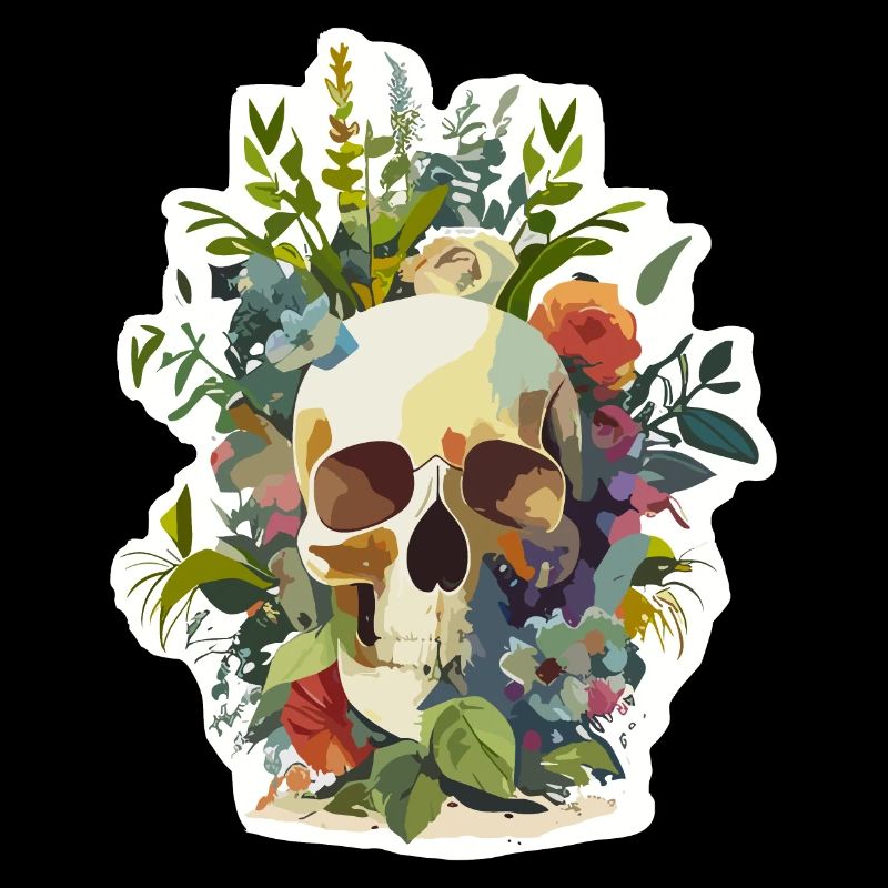 Human Skull & Flowers 12