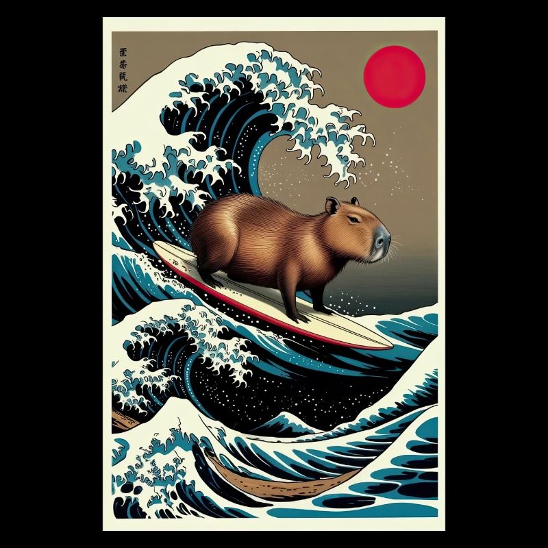 Capybara Surfen Eine Große Welle Kanagawa