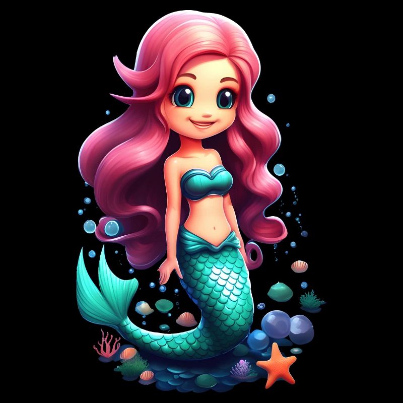 Chibi sirène mignonne aux cheveux roses