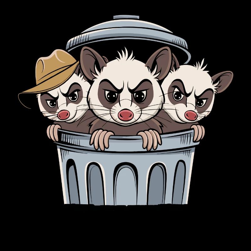 3 coole Opossums Trash Gang im Mülleimer