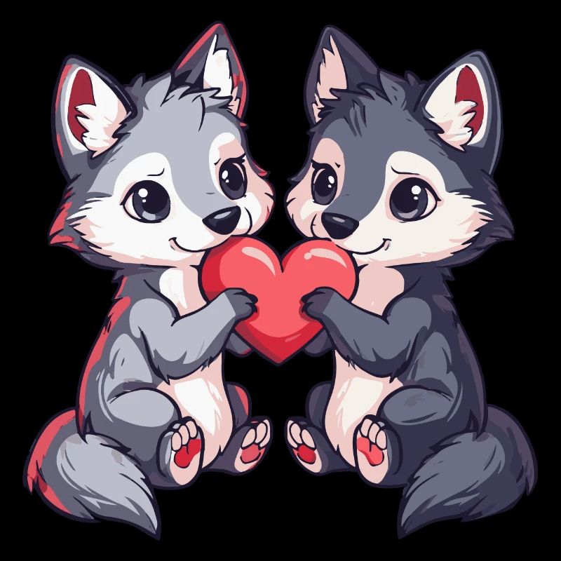 Couple de loups Amour Saint-Valentin