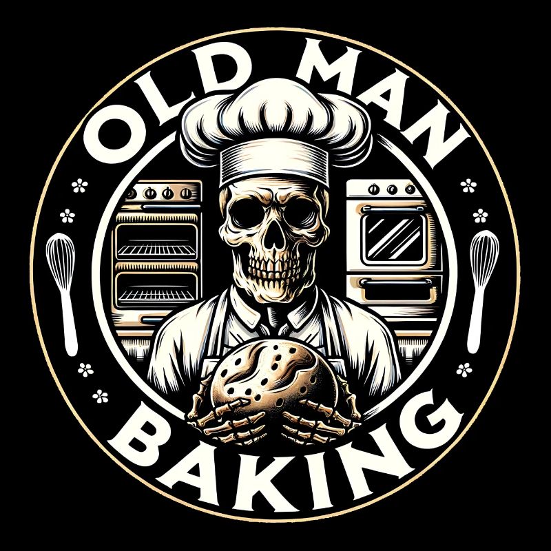 Old Man Baking Skull with Baker's Hat with Bread