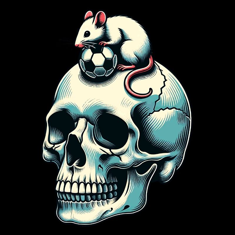 Skull with funny mouse and soccer ball