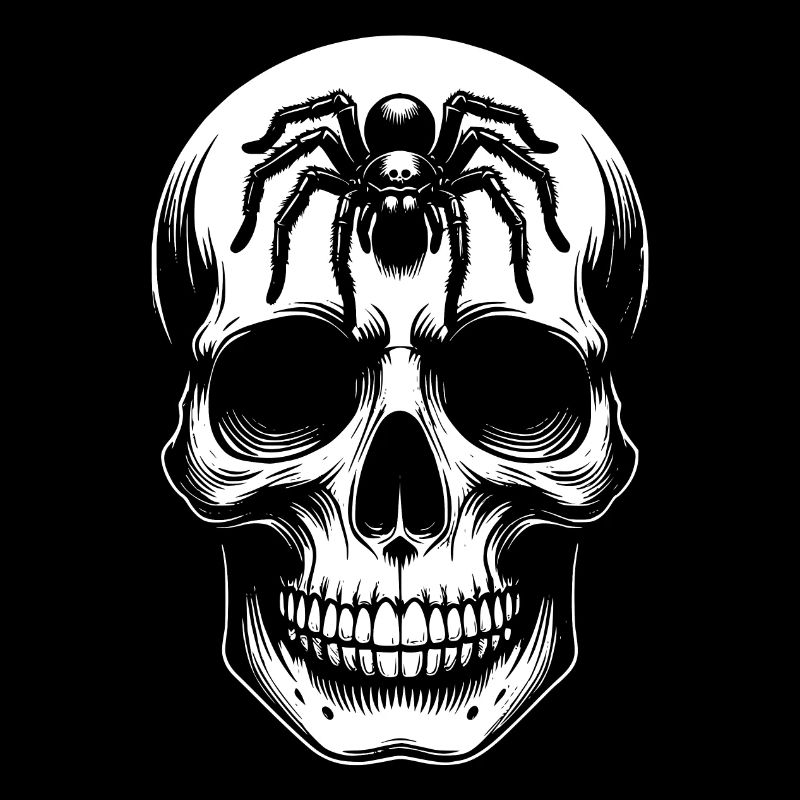 Skull with large spider on the forehead