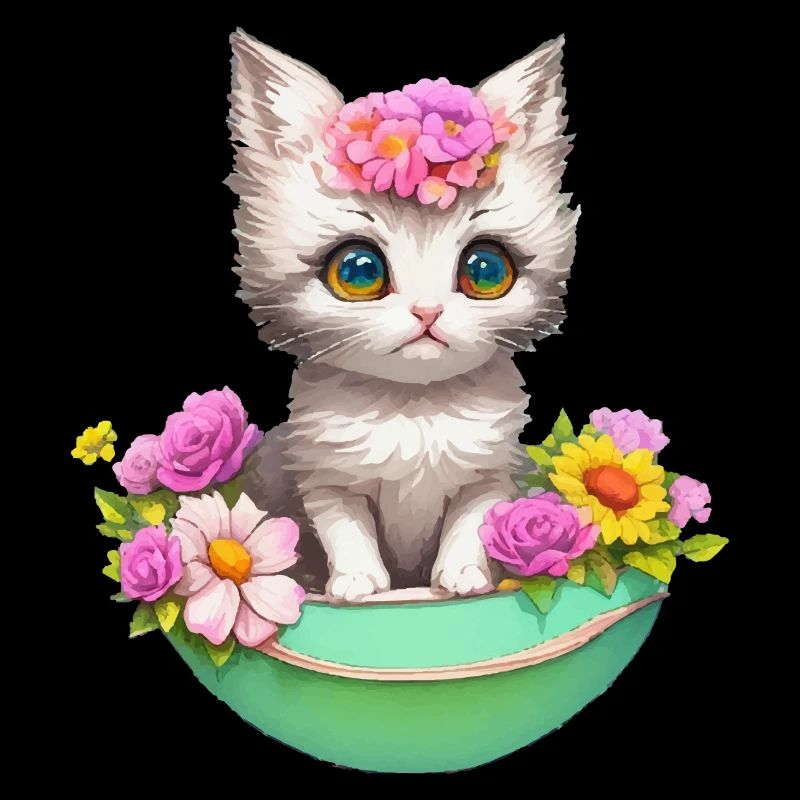 Eine freche Katze im Blumenrausch