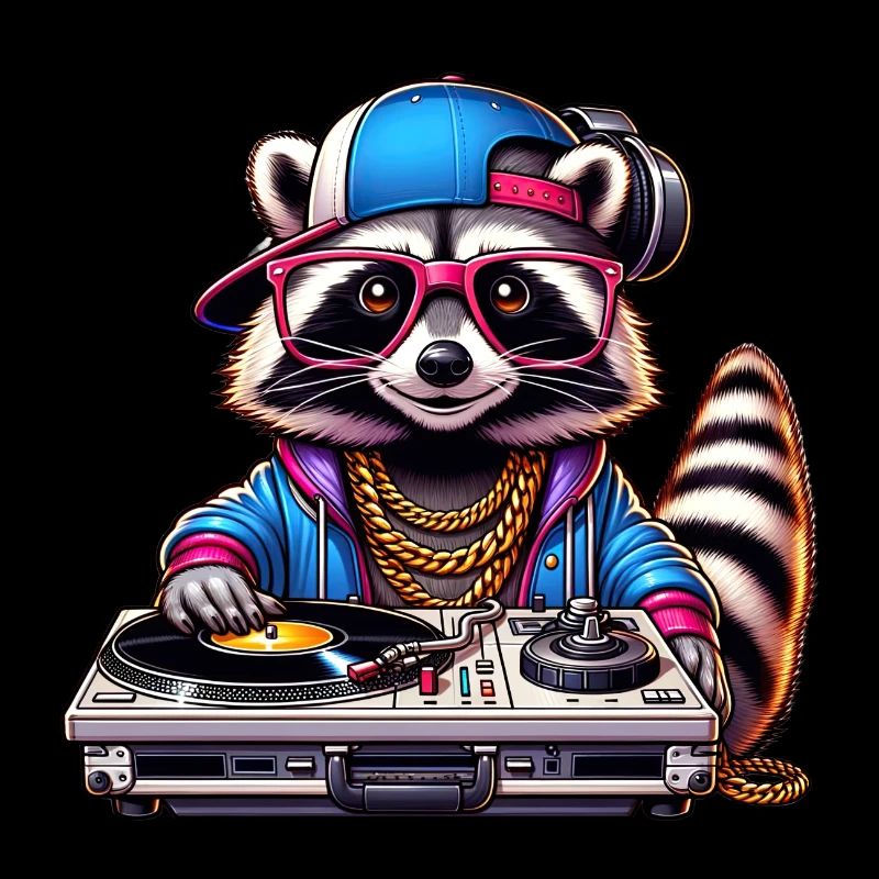 Stilisierte Illustration eines coolen Waschbär-DJs