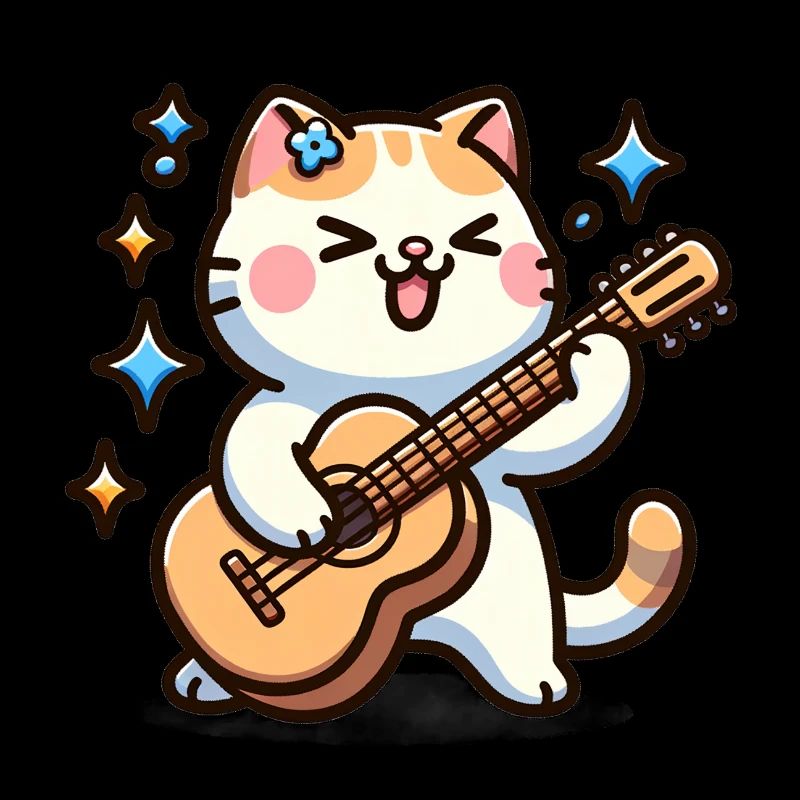 Cat Playing the guitar Musical Kitty Tee Art