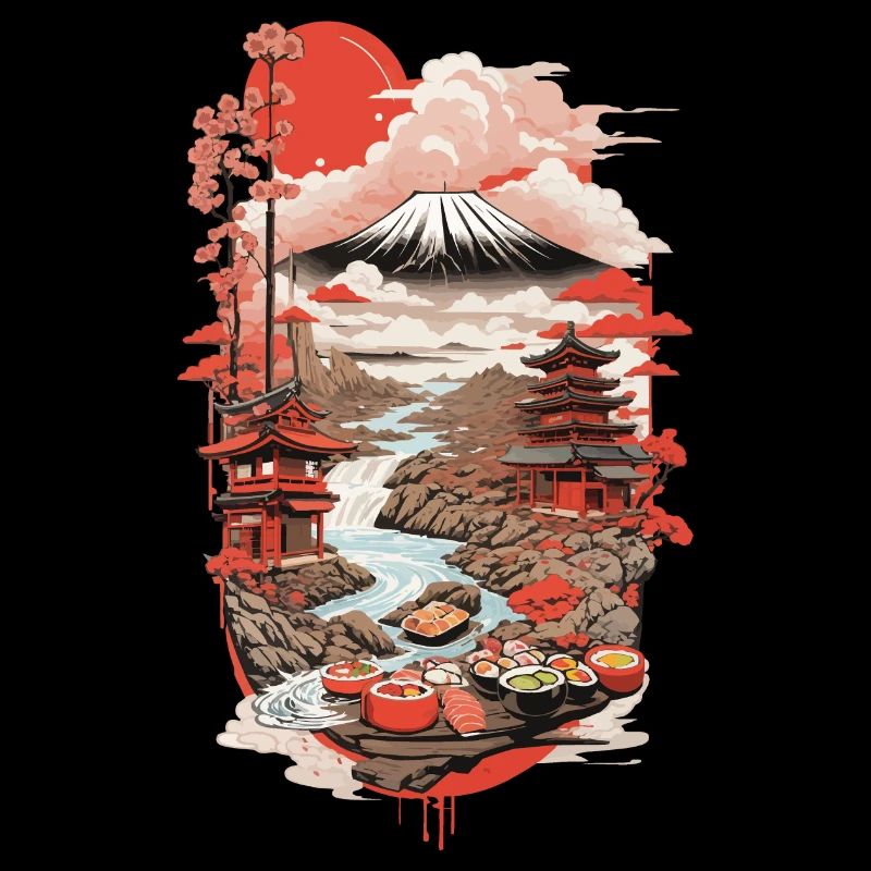 Sushi Ukiyo-E Art Retro Design Food Style