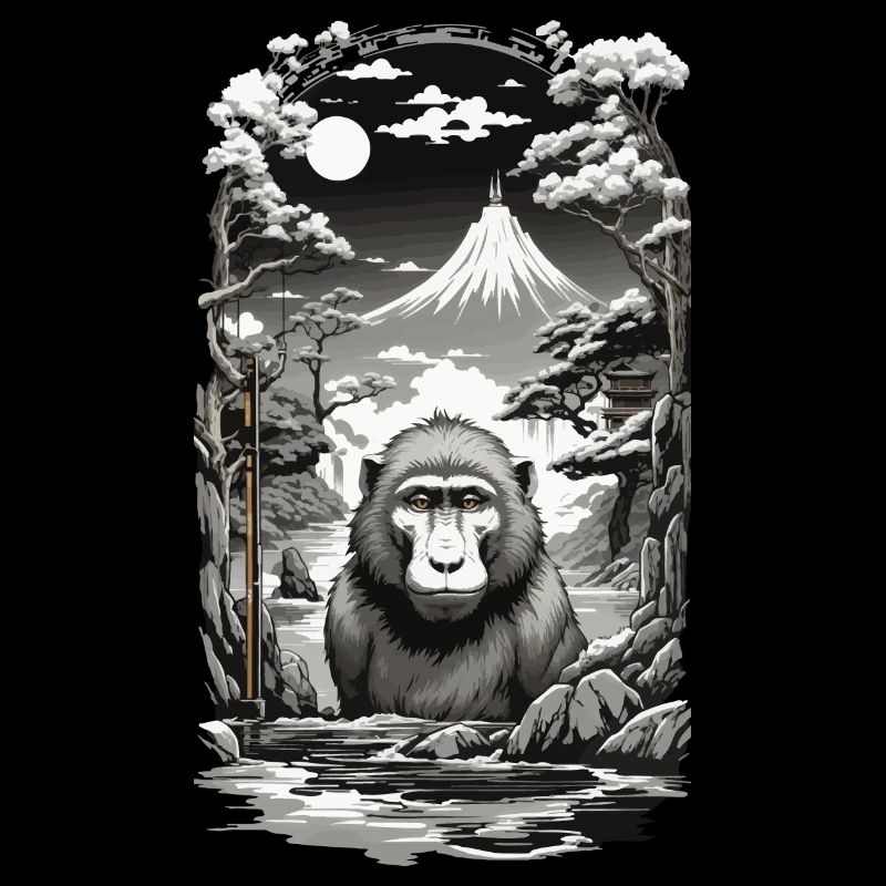 Asian Monkey Ukiyo-E Hot Spring Design