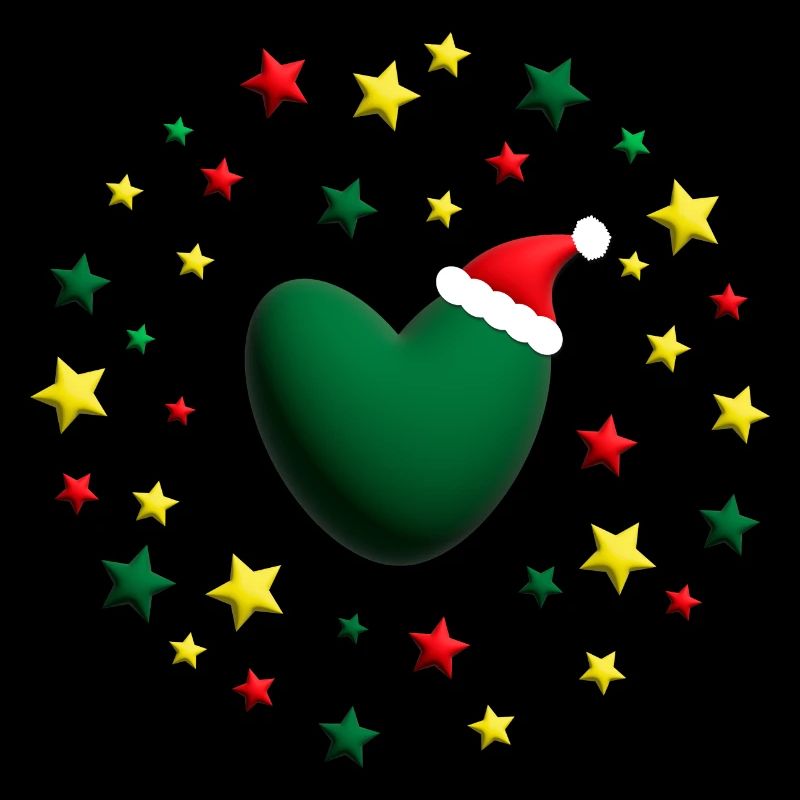 Weihnachtsherz in Grün mit Sternen.