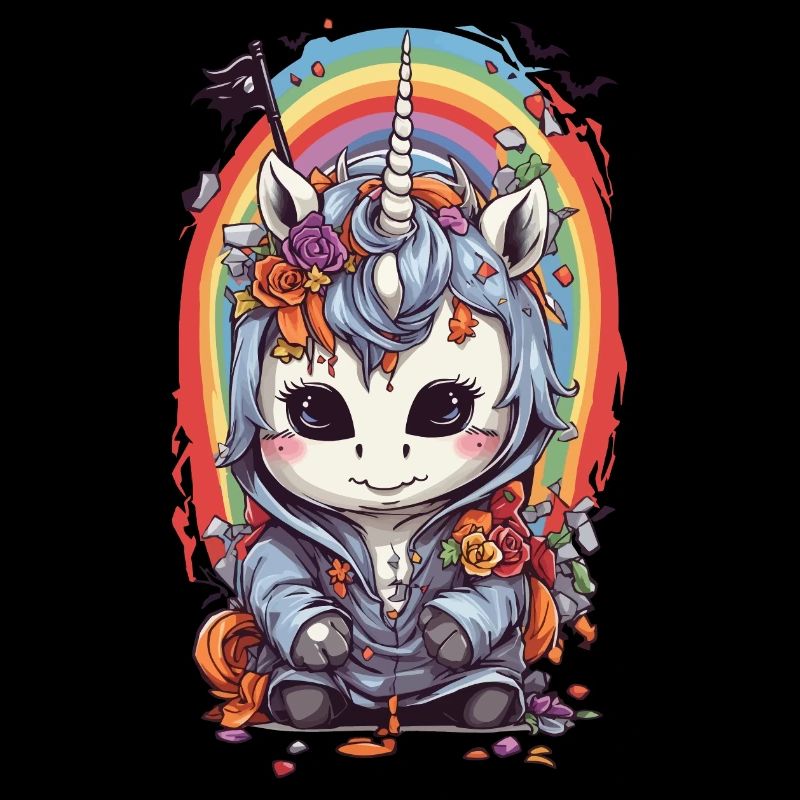 Licorne d’Halloween sans âme avec arc-en-ciel