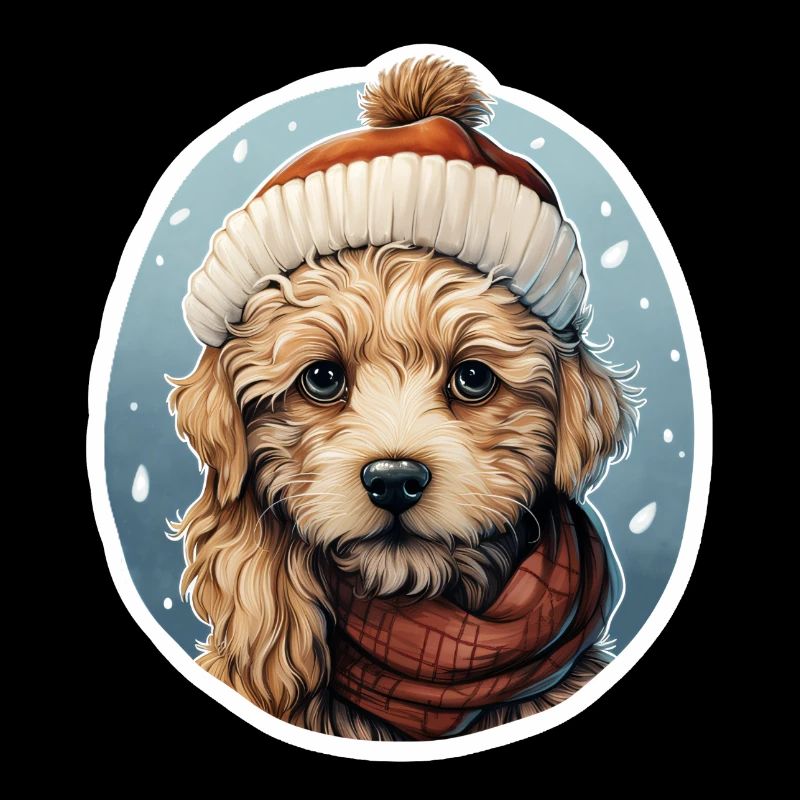 Chien avec écharpe et chapeau