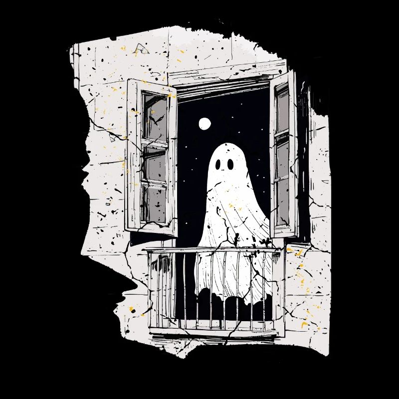 Spooky Ghost in the Window vintage, Buh, Halloween