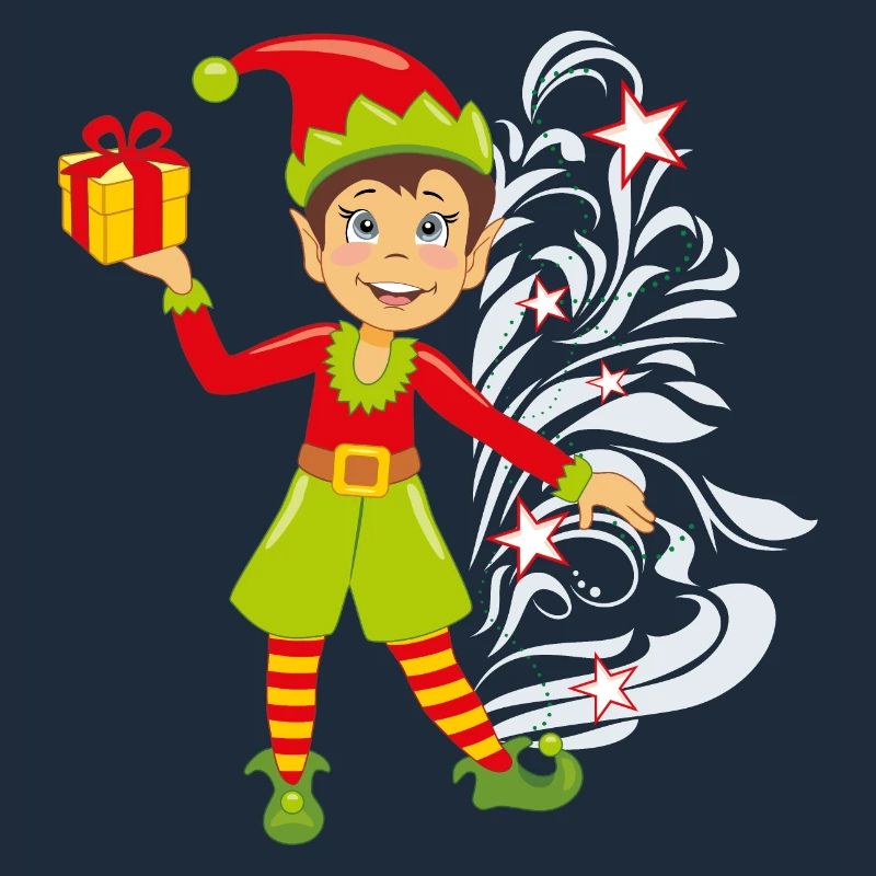 Happy elf with a gift